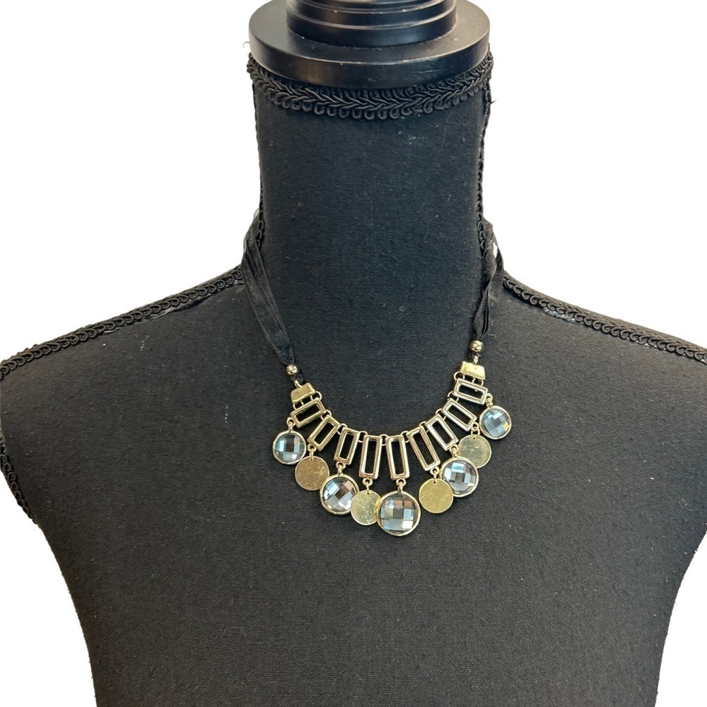 SASHA gold silver tone circular rectangular ribbon necklace